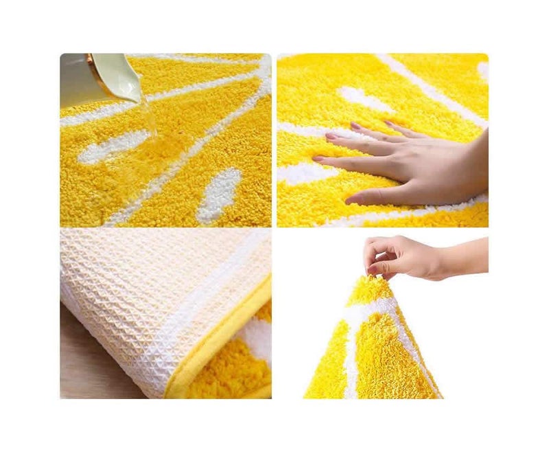 HYST Lemon Bathroom Rug Yellow Semi-Circle Non-Slip Water-Absorbent Lemon Bath Mat Bedroom Bathtub Shower Room Mat,Kitchen Kid Room Decor - Image 3